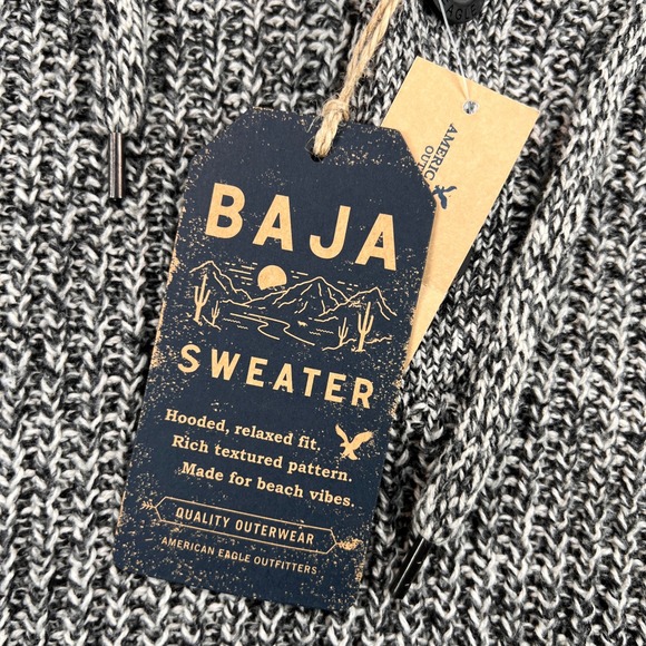 American Eagle Baja Sweater Hoodie Men Large Heather Gray Cozy Surf Lounge NEW - Picture 3 of 12